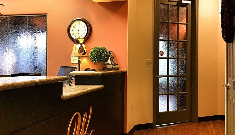 Reception area with antique clock